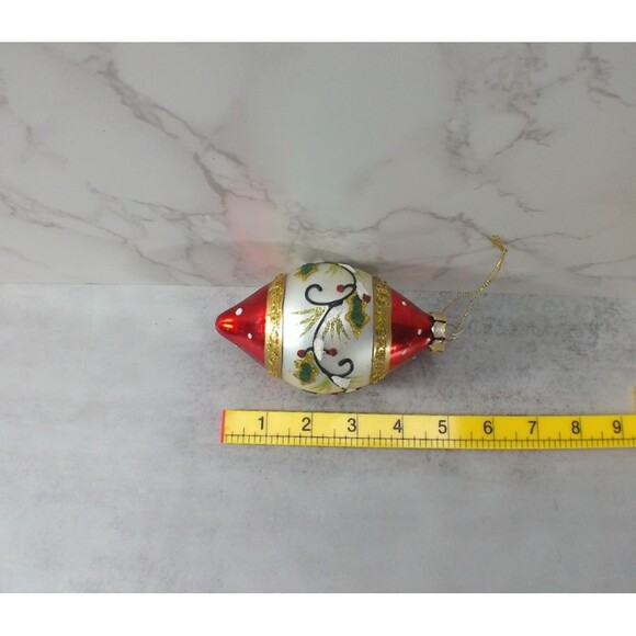 Glass Christmas Tree Ornament Hanging Oblong Red White Green Gold Glitter Decor - Picture 4 of 5